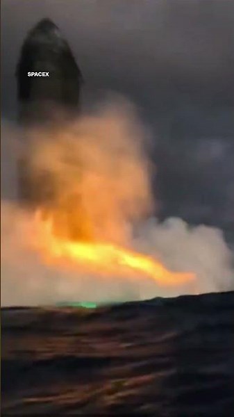 Starship splashes down with dramatic fireball after flight success