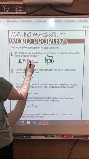 Kaylee Bisby | 2nd Grade Math on Instagram: "It actually comes down to 3 things 👇 1️⃣ identify the structure of the word problem. For example, is it comparing? 2️⃣ reasoning through the given information. If it’s comparing, who has more? Who has less? 3️⃣ figuring out what the problem is asking you to solve. For this example, how many books does Dave have? I’ve created a FREE guide that helps you teach each word problem type. Your students won’t have to rely on guessing anymore! 🙌 👉Comment GU
