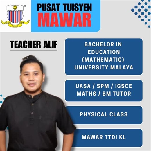 Mawar Education Group on Instagram: "Teacher Alif Maths & Science Tutor Form 1 - Form 2 Akademi Mawar TTDI KL #fyp #tuisyenmawar #tuisyenmawarhq #IGCSE"