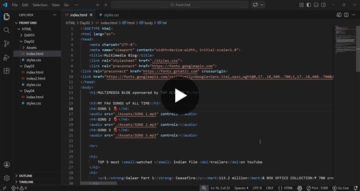 🚀 Built a Multimedia Blog Using HTML CSS! 🎨💻 I’m excited to share my latest mini project: This project is a simple yet creative Multimedia Blog where I showcased my favorite songs and popular… | Chaitanya Lakshmi Ramisetty