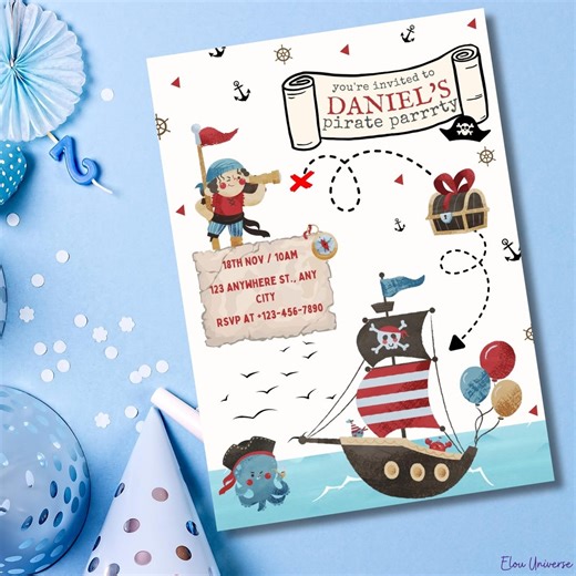 Pirate Birthday Invitation Template | Editable Canva Party Invite (digital Download) - Etsy
