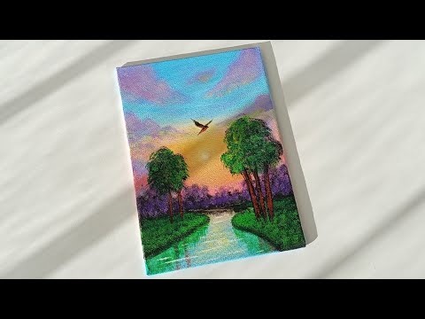 Step By Step Canvas Acrylic Painting / Mini Canvas Acrylic Painting