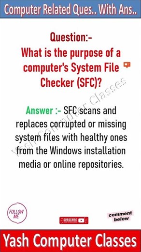 What is the purpose of a computer's System File Checker SFC #computernotes #computerbasics