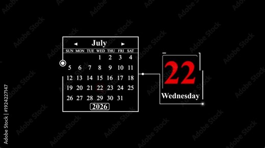 July 22 2026 Wednesday Calendar Display. A very important date in the calendar. Signing a day on a calendar.