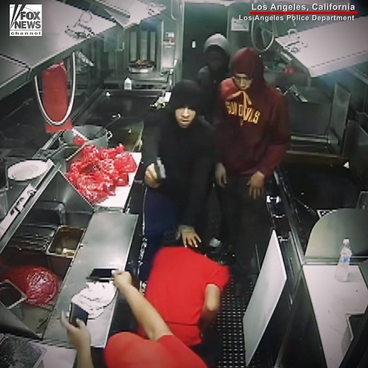 1.4M views · 10K reactions | Police are searching for three suspects involved in a violent taco truck robbery in Los Angeles. Disturbing video shows one of the assailants pistol-whipping an employee. https://fxn.ws/2KWcd4s | Fox News | Facebook