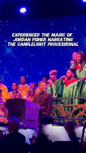 Jordan Fisher narrating The Candlelight Processional = Pure Magic 🕯️✨We absolutely love this tradition at Epcot during Festival of the Holidays Be sure to check your My Disney Experience for showtimes and which celebrity narrator you’d get to see on the day you’re planning to go! Pro Tip: Guests start to line up at least an hour and a half before each showtime. Make sure you arrive early if you’re standby. —There’s also a Candlelight Processional Dining Package that you can book ahead of time w