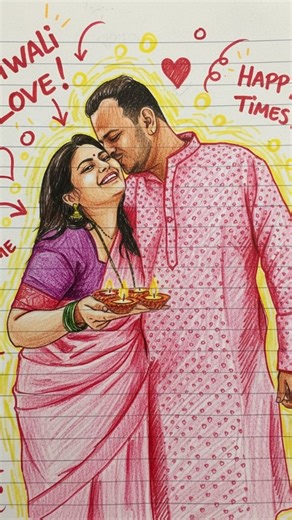 Kruta Madval on Instagram: "Go with trend 🩷✨ Promot -Generate a colourful, HD portrait drawn in red and yellow sketch pens on notebook paper. Capture the subjects' likeness accurately while using energetic comic-style doodles, glowing outlines, playful arrows, hearts, and handwritten notes. Add deep sketch-pen texture, layered shading, and bold strokes for a lively 4K illustration."