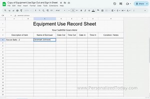 Equipment Use Sign Out Sheet for Equipment Borrowing Dates and Times Log Equipment Inventory Management Form Google Sheets Editable Template - Etsy