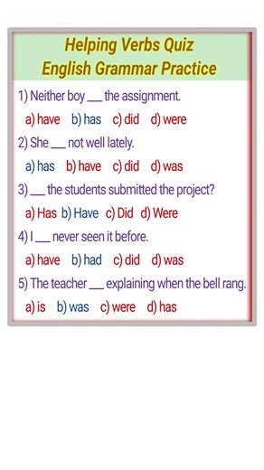 Helping Verbs Quiz English Grammar Practice (2026). #shorts #trending #HelpingVerbs #EnglishGrammar