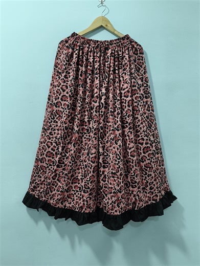 Pink Leopard Print Crepe Silk Maxi Skirt, Ruffle Hem Bohemian Style - Etsy