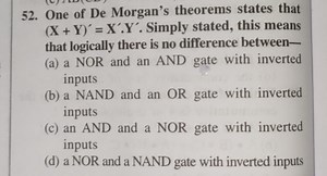 One of De Morgan's theorems states that (X   Y)' = X'.Y'. Simpl... | Filo
