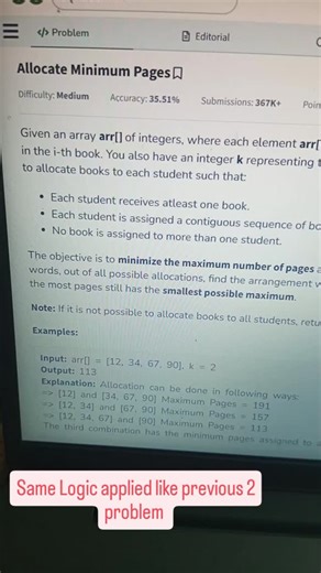 yatharath_jha on Instagram: "Allocate Minimum Pages || Geeks for Geeks || Data structure and Algorithm #datastructureandalgorithm #dsa #biharengineeringuniversity #programming #computerscience Thankyou:- @geeks_for_geeks"