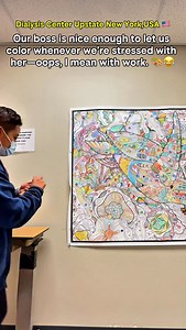 When your boss stresses you—oops, I meant work—but she still makes sure we can de-stress. Sign to ask your boss for a coloring poster on the wall… kidding 😅🎨 | Nurse JoyJoyy