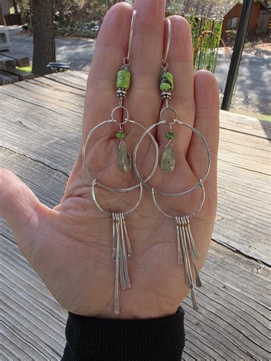 Gaspeite, Green Kyanite, and Sterling Silver Fringe, Tassel Earrings - Etsy