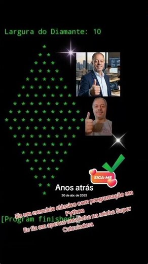 Exemplo de Diamante em #Python na minha Super #Calculadora #programaçao #anosatrás