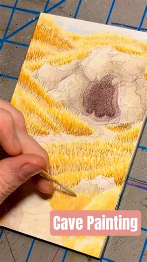 Painting a cave that looks like a mouth with sharp teeth