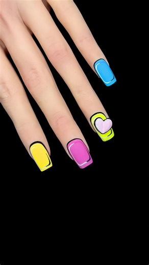 2D Comic Nails | Cartoon Nail Art #nailtutorial #cartoon #comics #cartoonart #nailart #naildesign