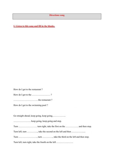 Directions song worksheet