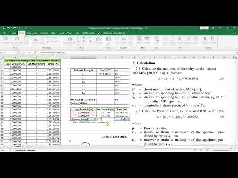 ASTM C469: Modulus of Elasticity & Poissons Ratio in Excel | Stress Strain Concrete Cylinder Part 4