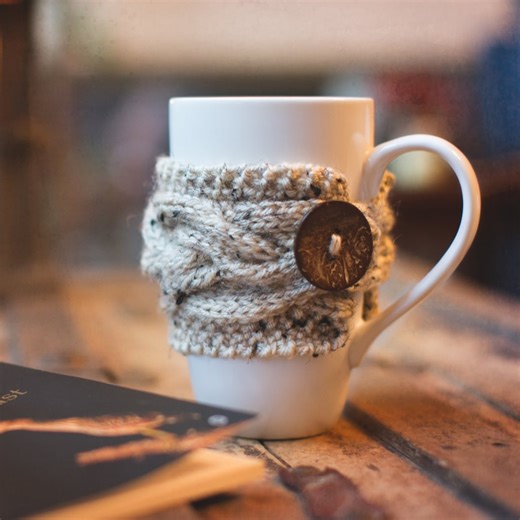 Knit Coffee Mug Cozy Pattern, Cable Knitted Tea Cup Sleeve, Cup Cozy Cover Easy Fall Knitting Patterns - Etsy