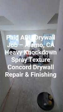 Walkthrough of completed drywall texturing. Drywall finish is called heavy knockdown spray texture.