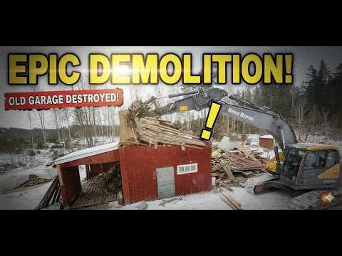 Excavator Demolishes Old Garage | Full Demolition Timelapse + Drone Footage #excavator #garagebuild