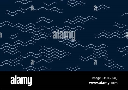 Abstract water wave pattern animation on dark blue background minimalist doodle design