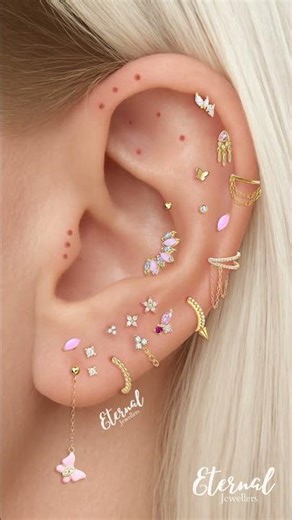 ✨ Glamorous Pink Ear Piercing Curation | Gold Stackable Earrings