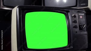 Old Analog Television Set with Chroma Key Screen, Close Up, Zoom In - 4K