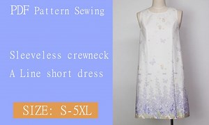 Sleeveless crewneck A Line short dress patterns sewing PDF digital goods DIY