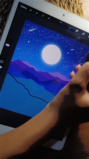 Easy procreate night landscape illustration tutorial #art #procreate #illustration