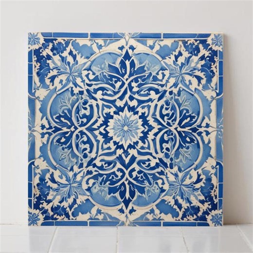 Moroccan Tile – Blue Islamic Floral Ceramic, Moorish Oriental Wall Art & Mediterranean Backsplash - Etsy
