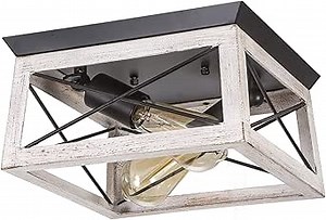 Luupyia 2Light Farmhouse Ceiling Light Fixture Semi Flush Mount, White Ceiling Light Rectangle Rustic Lighting Farmhouse Hallway Lights Fixtures Foyer Lighting for Entryway