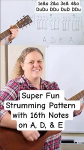 Super Fun Strumming Pattern with 16th Notes on A, D, & E #beginnerguitarlessons #strummingpattern