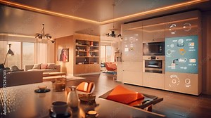 smart home interior with augmented reality interface UI,generative ai