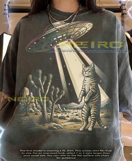 Cat Ufo Alien Abduction Desert Joshua Tree Extraterrestrial Comfort Colors® Tshirt, Retro Sci-fi Flying Space Funny Animal Lover Tees, - Etsy