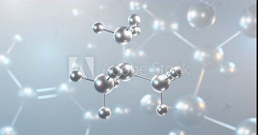 Isobutane rotating 3d molecule, molecular structure of isomer of butane, seamless video