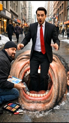 Is This Street Arts or a Terrifying Trap 🙂 Mouth Swallows Man !