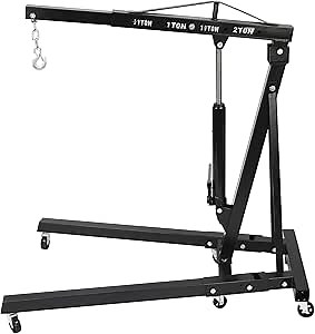 4409 Lbs/2 Ton Folding Shop Crane Engine Hoist with Six Casters & Lever Crane Pick Up Heavy Duty Steel Hydraulic Shop Engine Crane for Car Fixing & Workshops & Garages (Black)