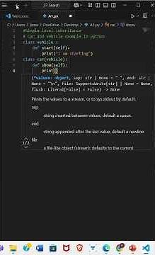 Single level inheritance in python with car and vehicle class example