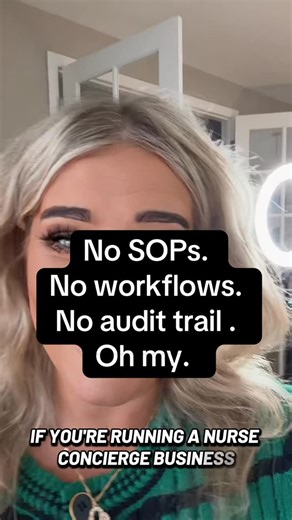 Tracy Pekurny on Instagram: "No SOPs. No workflows. No audit trail The biggest risk in concierge nursing isn’t the market. It’s how most businesses are being run. If you’re running a concierge nurse business without SOPs, workflows, and a clear operating system, you’re not flexible—you’re exposed. Standard operating procedures aren’t red tape. They’re your audit trail. They show how you deliver care, how your menu operates, and how your business functions if questions ever arise. Without them, y