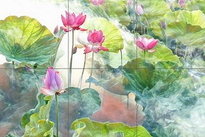 Lotus Flower Tile Mural: Ceramic Mosaic Art Print, Home Decor - Etsy