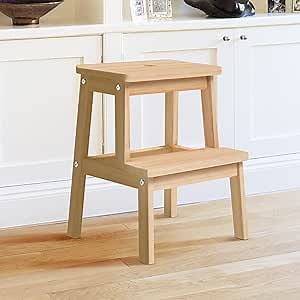 HOUCHICS Step Stool for Adults with 400 lb for Bedside Step Helper for Kitchen,Bathroom,Bedroom (Wooden)