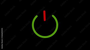 Power off / on button animation. Power button concept. glowing power button icon animated on a black background. Power off, on, reset icon