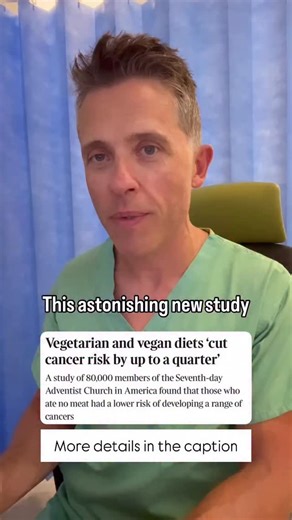 Dr Alan Desmond on Instagram: "nearly 80,000 people studied, vegans had a 24% lower overall risk of cancer, while vegetarians reduced their risk by 12%. . Good news for millennials: for younger vegans the benefits were even bigger - prostate cancer risk cut by 43%, breast cancer down by 31%. . The reductions observed were impressive: - Colorectal cancer: 21% lower risk (vegetarians) - Stomach cancer: 45% lower risk (vegetarians) - Lymphomas: 25% lower risk (vegetarians); 56% lower in older vegan