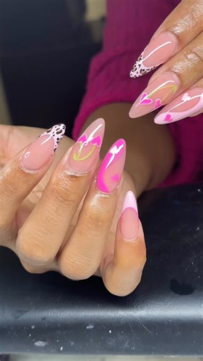 Nails.xhaley on Instagram: "Girly ❤️ #indynailtech #heartnails #almondnailshape #fyp"