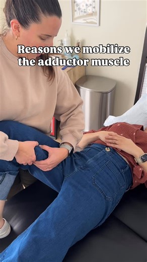Lady Bird Physical Therapy on Instagram: "Your adductors (inner thigh muscles) and pelvic floor are intimately connected. They share attachment points and often co-contract, which means they can become overactive together. Restrictions in the adductors can contribute to many symptoms commonly seen with pelvic floor hypertonicity, including: 💦 urinary urgency, frequency, and leakage 🔥 pain with sex or bladder pain syndrome 🦛 hip and pelvic pain Adductor mobilization is one way we can begin to