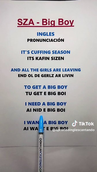 APRENDE LA PRONUNCIACION DE SZA - Big Boy #sza #bigboy #aprendoinglescantando #pronunciacioneningles #lyrics #letrasdecanciones #english #book #boooktok
