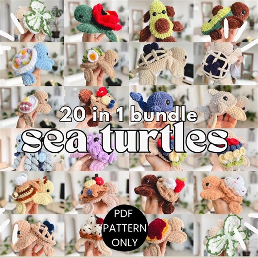 20 in 1 Mega Bundle Sea Turtles | Crochet Pattern | Beginner Friendly | Jumbo and Small Turtle Crochet Patterns | No Sew and Low Sew - Etsy