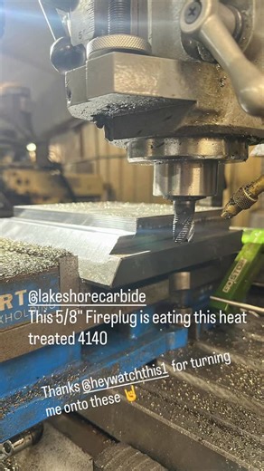 Lakeshore Carbide Inc. on Instagram: "Heat-treated 4140? No problem! This 5/8” Fireplug just keeps chewing. 🔥⚙️ Chips flying, keeps @job_shop_machining smiling. Thanks for the lead @heywatchthis1 💪🏽 #lakeshorecarbide #cncmachining #cnctools #machineshop #cuttingtools"